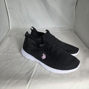 US Polo Assn Shoes Womens Size 8 Black Vivia-K Slip On Knit Sneakers Casual